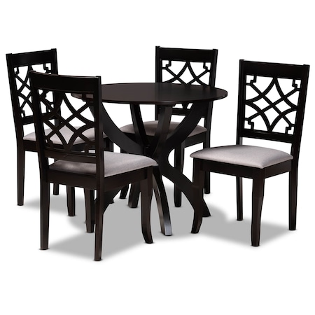 Baxton Studio Sandra Grey Upholstered and Dark Brown Wood 5-Piece Dining Set 172-9728-10902